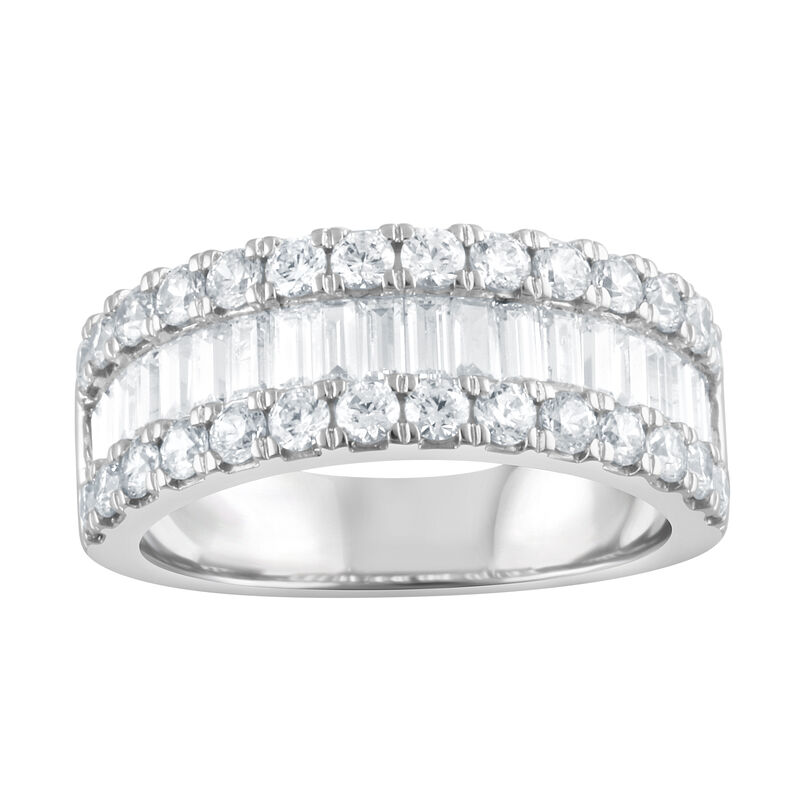 Round and Baguette Lab Grown Diamond 2ctw. Multi Row Wedding Ring in 14k White Gold image number null